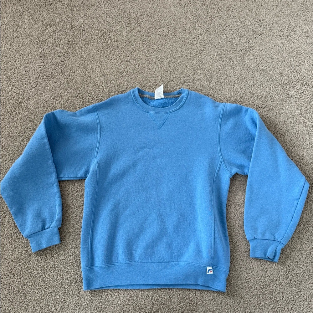 Vintage Russell Athletic Men's Sky Blue Crewneck Sweater